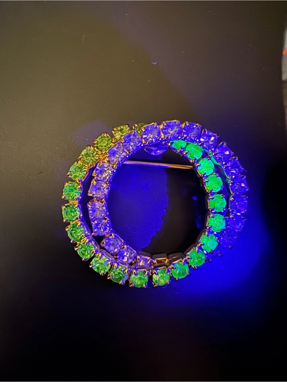 Vintage Brooch with Clear and Uranium Glass Rhinestones (UV Reactive)